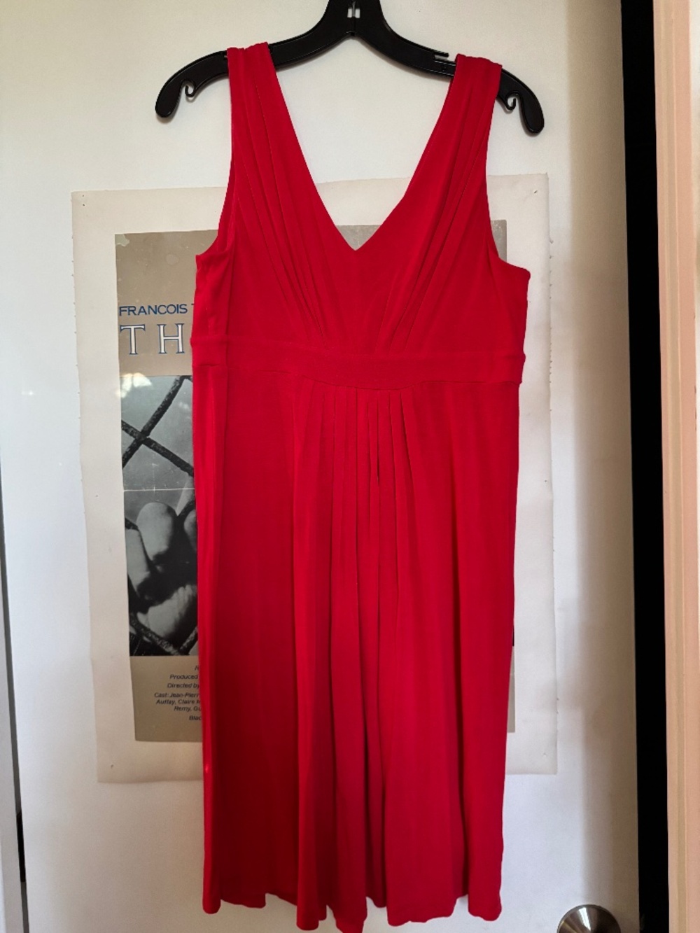 LOFT Red Sleeveless V-Neck Pleated Empire Waist Dress